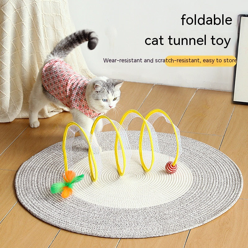Folded Cat Tunnel S Type Cats Tunnel Spring Toy Mouse Tunnel Cat Outdoor Cat Toys for Kitten Interactive Cat Supplies