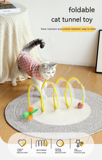 Folded Cat Tunnel S Type Cats Tunnel Spring Toy Mouse Tunnel Cat Outdoor Cat Toys for Kitten Interactive Cat Supplies