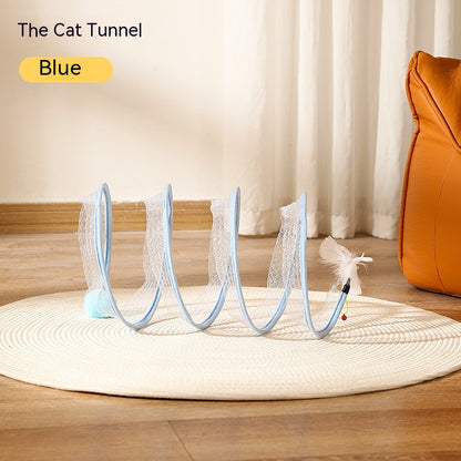 Folded Cat Tunnel S Type Cats Tunnel Spring Toy Mouse Tunnel Cat Outdoor Cat Toys for Kitten Interactive Cat Supplies